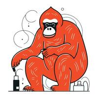 gorilla seduta su il pavimento e fumo sigaretta. vettore illustrazione.