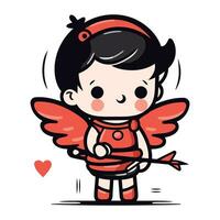 carino poco ragazza Cupido con arco e freccia. vettore illustrazione.
