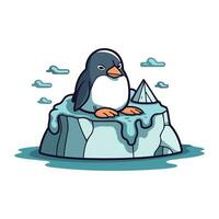carino pinguino seduta su ghiaccio lastrone. vettore illustrazione.