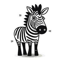 zebra. carino cartone animato animale. nero e bianca vettore illustrazione