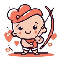 Cupido con arco e freccia. vettore illustrazione nel cartone animato stile.