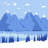 illustrazione invernale con neve sulle cime delle montagne design vettore