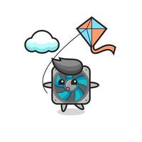 l'illustrazione della mascotte del fan del computer sta giocando a kite vettore