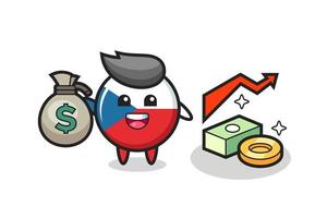 bandiera ceca, distintivo, illustrazione, cartone animato, presa a terra, soldi, sacco vettore