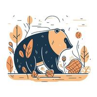 vettore illustrazione di un' orso nel il autunno foresta. carino mano disegnato scarabocchio stile.