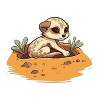 carino meerkat seduta nel un' buco. vettore illustrazione.