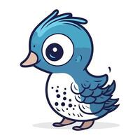 carino blu uccello cartone animato isolato su bianca sfondo. vettore illustrazione.
