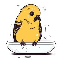 carino poco giallo uccello seduta nel il bagno. vettore illustrazione.