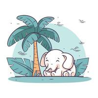 carino elefante con palma albero e gabbiani vettore illustrazione design