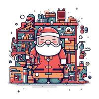 Santa Claus nel il officina. Natale e nuovo anno vettore illustrazione.