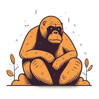 gorilla seduta su il terra. mano disegnato vettore illustrazione.