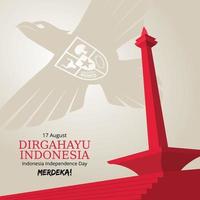 sfondo del giorno dell'indipendenza dell'indonesia con garuda e monas volanti vettore