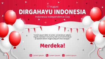 bandiera del giorno dell'indipendenza dell'indonesia con coriandoli e palloncini vettore