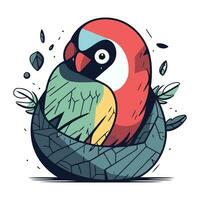 carino pappagallo uccello seduta su il nido. vettore illustrazione.