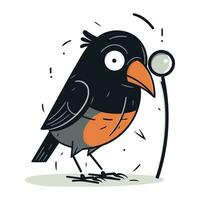 carino poco nero uccello con un' stetoscopio. vettore illustrazione.