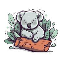 carino cartone animato koala seduta su un' tronco d'albero. vettore illustrazione.