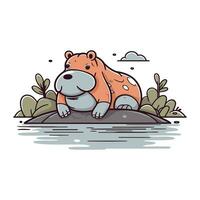 carino cartone animato castoro seduta su il roccia. vettore illustrazione.