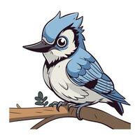 cartone animato blu ghiandaia uccello su un' ramo. vettore illustrazione.
