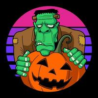 Frankenstein Halloween. spaventoso orrore cartone animato illustrazione stile. vettore