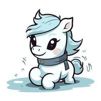 carino cartone animato bianca pony con blu criniera. vettore illustrazione.