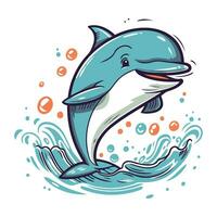 delfino salto su di il acqua. vettore illustrazione nel cartone animato stile.