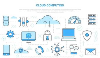 concetto di cloud computing con lo stile della linea dell'icona vettore