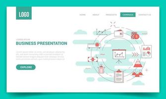 concetto di presentazione aziendale con icona cerchio per modello di sito web vettore