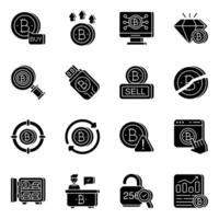 imballare di bitcoin e crypto solido icone vettore