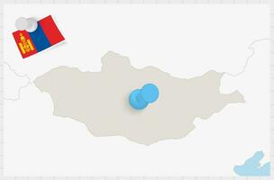 carta geografica di Mongolia con un' appuntato blu spillo. appuntato bandiera di Mongolia. vettore