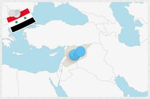carta geografica di Siria con un' appuntato blu spillo. appuntato bandiera di Siria. vettore
