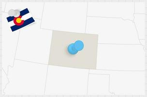 carta geografica di Colorado con un' appuntato blu spillo. appuntato bandiera di Colorado. vettore