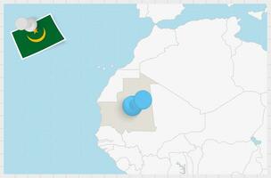 carta geografica di mauritania con un' appuntato blu spillo. appuntato bandiera di mauritania. vettore