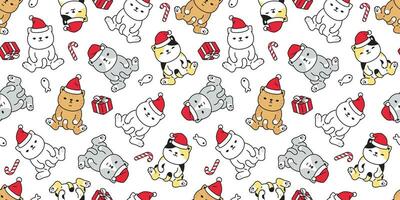 gatto senza soluzione di continuità modello Natale vettore Santa Claus cappello gattino caramella canna regalo scatola cartone animato sciarpa isolato ripetere sfondo piastrella sfondo illustrazione scarabocchio design