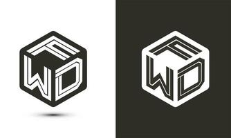 f w d lettera logo design con illustratore cubo logo, vettore logo moderno alfabeto font sovrapposizione stile. premio attività commerciale logo icona. bianca colore su nero sfondo