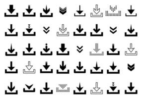 Scarica icona vettore grande collezione nel piatto stile. giù freccia cartello simbolo