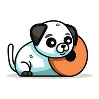 carino cartone animato cane con arancia palla su bianca sfondo. vettore illustrazione.