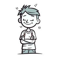 cartone animato personaggio di un' contento ragazzo con piegato braccia. vettore illustrazione.