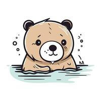 carino orso nuoto nel il acqua. mano disegnato vettore illustrazione.
