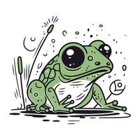 carino cartone animato rana seduta su un' ramoscello. vettore illustrazione.