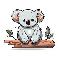 carino cartone animato koala seduta su un' tronco d'albero. vettore illustrazione.