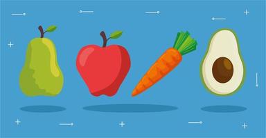 set di icone di frutta e verdura disegno vettoriale