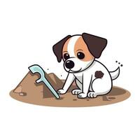 Jack russell cane scavando un' buco con un' pala vettore illustrazione