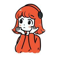 illustrazione di un' ragazza con rosso capelli. ascoltando per musica. vettore