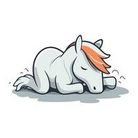 carino cartone animato bianca cavallo addormentato su il terra. vettore illustrazione.
