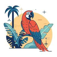 pappagallo su il sfondo di palma alberi. piatto vettore illustrazione.