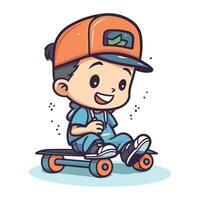 carino ragazzo equitazione skateboard. vettore illustrazione di un' cartone animato carattere.