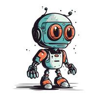 robot con cuffia. carino cartone animato mano disegnato vettore illustrazione.