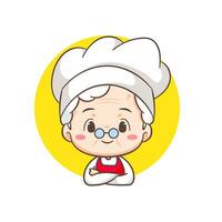 carino nonna capocuoco cartone animato. nonna cucinando logo vettore arte. persone cibo icona concetto. ristorante e fatti in casa culinario logo