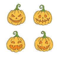 set halloween di lampada jack colorata in stile schizzo vettore