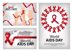 set poster della giornata mondiale contro l'aids con decorazioni vettore